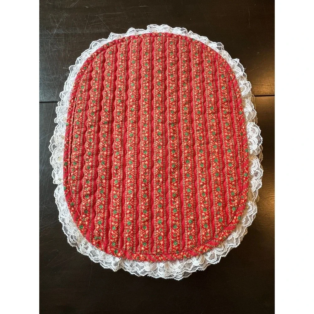 Handmade Quilted Christmas Placemats Set 6 Cottagecore GrandmaCore Red 16x13